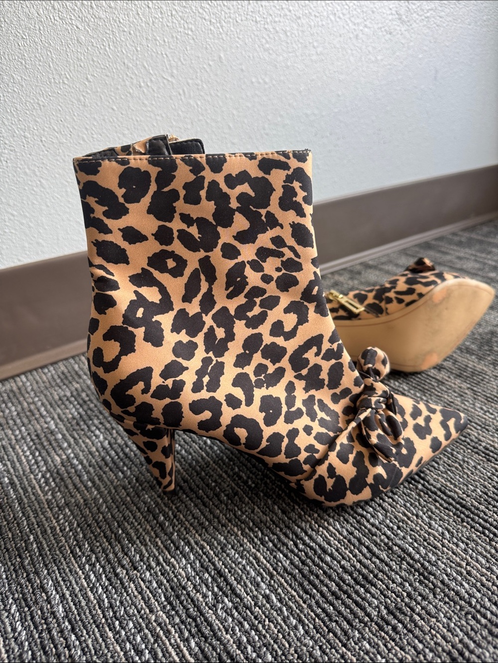 Isaac Mizrahi Leopard-Print Pointed Ankle Boots in Tan and Black - Picture 2 of 2
